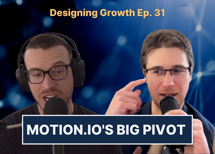 Featured Image for Designing Growth Episode 31 showing podcast host Sam Chlebowski as well as guest & Motion.io Co-Founder Perry Rosenbloom.