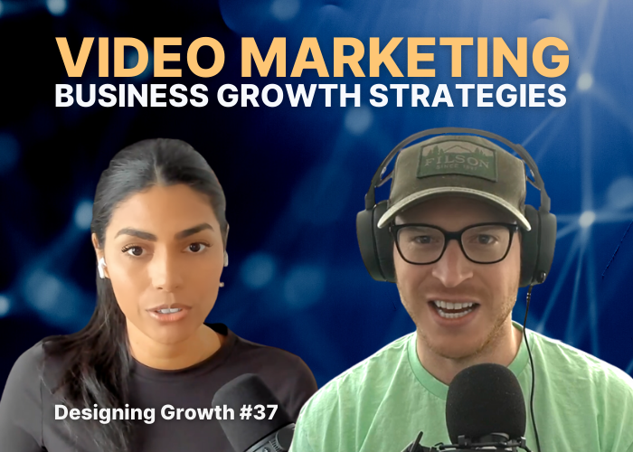 Featured image for episode 37 of Designing Growth, which explains how to incorporate long-form YouTubes into your video content marketing strategy. Image shows a picture of guest Latasha James and podcast host Sam Chlebowski.
