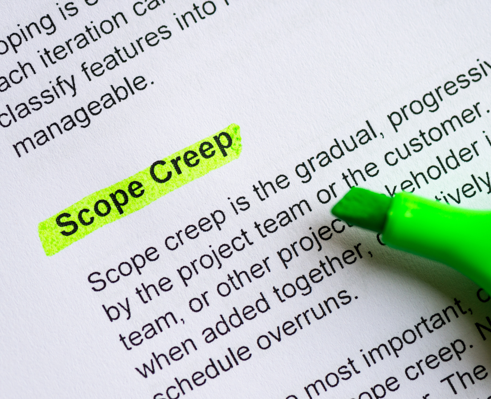 The word Scope Creep is highlighted with the definition underneath it