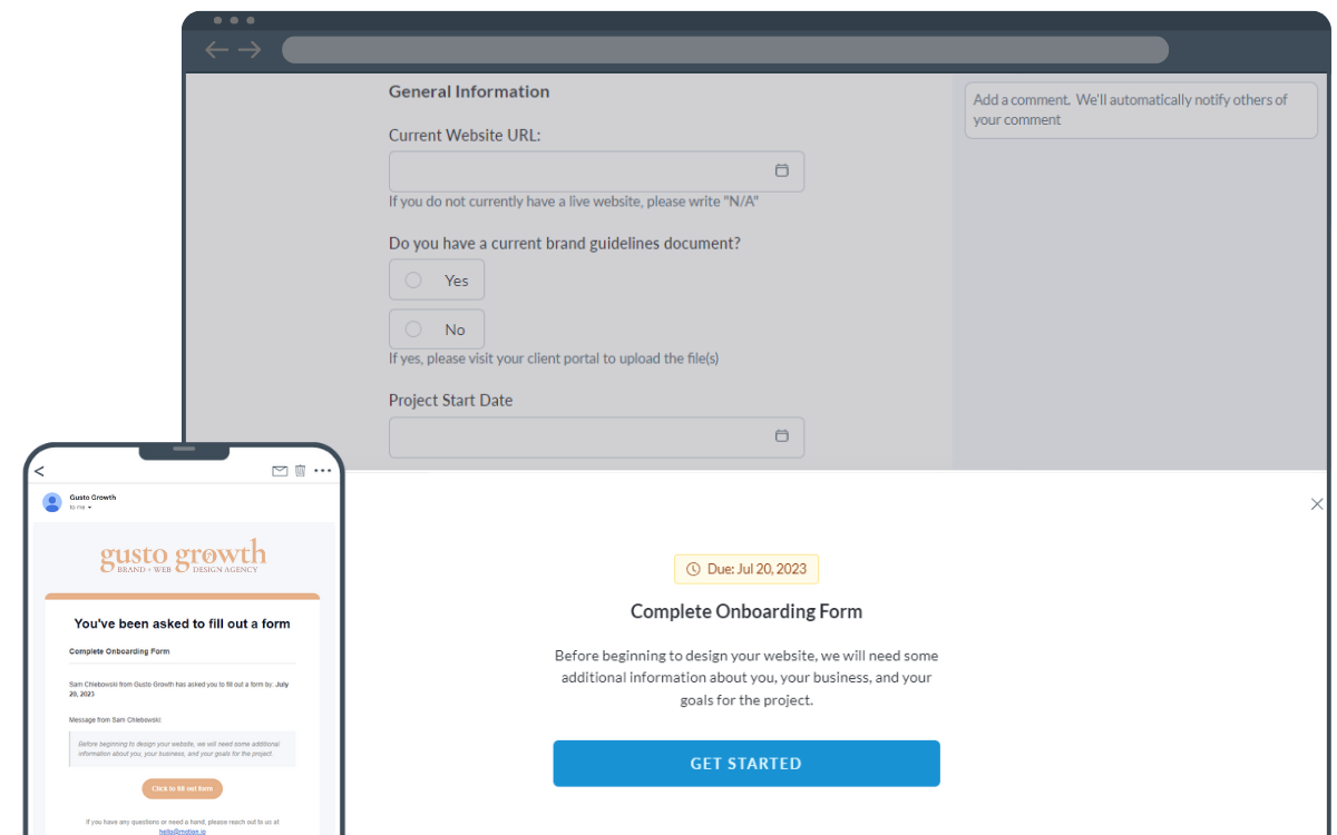 Picture showing a client completing a Form Task using Motion.io's client portal.