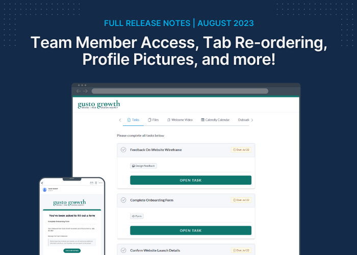 Team Member Access, Tab Re-ordering, and more – August 2023 Release Notes