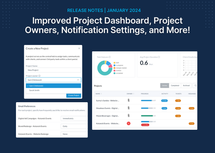 Improved Project Dashboard, Project Owners, Notification Settings – January 2024 Release Notes